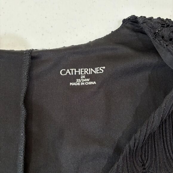 Catherines Black Lace Tunic Top sz 2X Textured Witchy Dark Romantic Whimsigoth - Picture 8 of 11